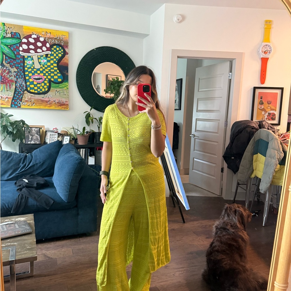 Textured Lime Green Maxi Dress with Front Panel and Short Sleeves